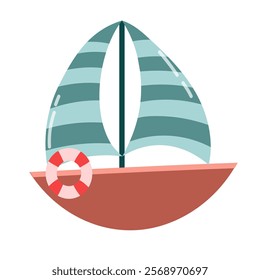 Cute boat illustration for kids. Cartoon simple style. Adventure, ship, water transport. Vector isolated on white background