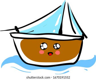 Cute boat on water, illustration, vector on white background.