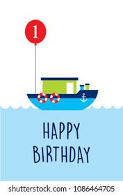 cute boat ship first happy birthday greeting card