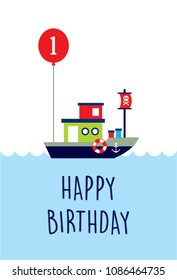 Cute Boat Ship First Happy Birthday Stock Vector (Royalty Free ...