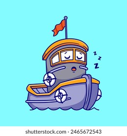 Cute Boat Ship Sleeping Cartoon Vector Icon Illustration. Transportation Object Icon Concept Isolated Premium Vector. Flat Cartoon Style