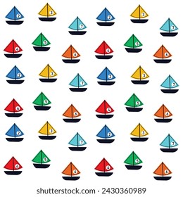cute boat ship vector illustration and seamless pattern