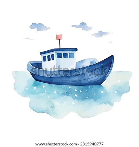 Cute boat watercolor paint ilustration