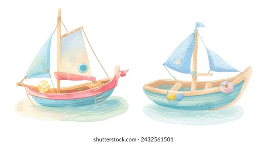 cute boat watercolour vector illustration 