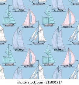 Cute boats sailing on sea seamless pattern