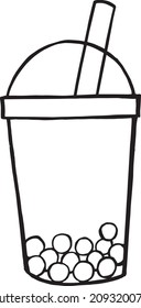 Cute Boba Bubble Drink Plastic Glass Vector Illustration Cartoon Character Icon