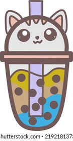 Cute Boba Bubble Drinking Plastic Glass Vector Cartoon Illustration