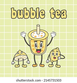 Cute Boba Bubble Green Tea Drink Plastic Glass Vector Illustration Cartoon Character Icon