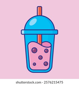 Cute Boba Bubble Tea Milk Cartoon Icon Illustration. Isolated Drink Icon Concept