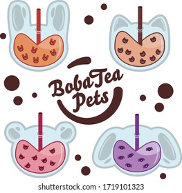 Cute Boba Drink Animal Cat Rabbit Hamster Dog Pets Glass Shape 