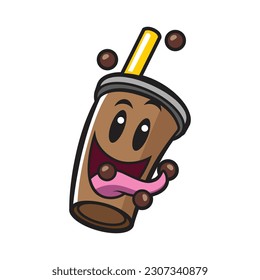 cute boba drink mascot illustration