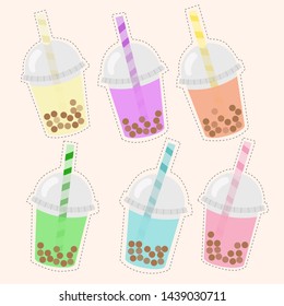 cute boba drink vector kawaii thailand summer ice tapioca pearl