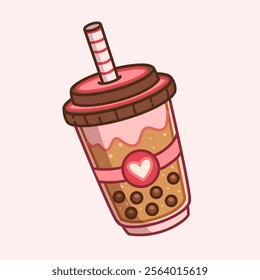 Cute Boba Milk Tea Cartoon Vector