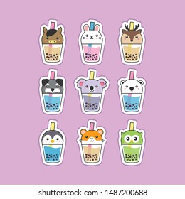 cute boba tea animal character design