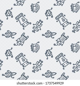 Cute bobots color seamless pattern. Endless texture with funny toys for kids or fiction. Vector game background