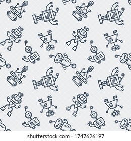 Cute bobots color seamless pattern. Endless texture with funny toys for kids or fiction. Vector game background