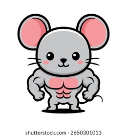 Personagem de desenho animado do mouse do construtor do corpo bonito