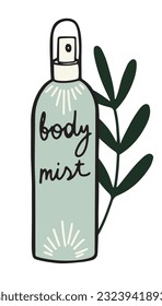 Cute body mist tube with outline design, isolated hand drawn vector illustration on white background