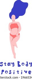 Cute body-positive girl in a swimsuit or underwear. The girl lies on her back with her fluffy hair loose. The concept of body positivity and feminism