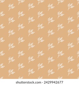Cute bohemian baby seamless pattern with twigs, leaves, herbs, plants in boho style in warm pastel colors. Vector set of illustrations for the children's room, postcards, baby parties