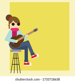 cute bohemian girl playin clasic guitar vector illustration