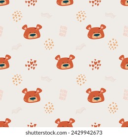 Cute Bohemian seamless patterns with bears, sun, rainbow, stars. Boho vector print for fabrics, pajamas, postcard template, Bohemian nursery posters.