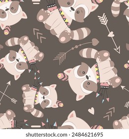 Cute boho animals seamless pattern