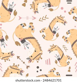 Cute boho animals seamless pattern
