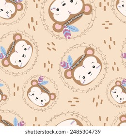Cute boho animals seamless pattern