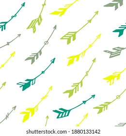Cute boho arrows graphic seamless pattern. Ethnic aztec design. Tribal indian motive. Bohemian arrows illustration. Kids room wallpaper pattern. Weapon symbols.