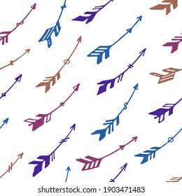 Cute boho arrows graphic seamless ornament. Ethnic apache design. Indigenous indian motif. Bohemian arrows illustration. Kids room wallpaper pattern. Hunting symbols.