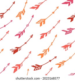 Cute boho arrows graphic seamless ornament. Ethnic rustic design. Native american motive. Cupid arrows illustration. Kids room wallpaper pattern. Hunting symbols.