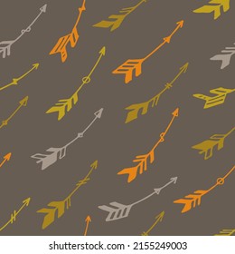 Cute boho arrows graphic seamless ornament. Ethnic aztec design. Tribal indian theme. Hand drawn arrows illustration. Kids clothes textile print patter. Weapon symbols.