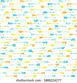 Cute boho arrows vector seamless ornament. Ethnic rustic design. Tribal indian theme. Doodle arrows illustration. Kids clothes fabric print patter. Hunting objects.