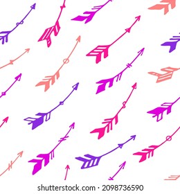 Cute boho arrows vector seamless ornament. Ethnic aztec design. Indigenous indian motif. Bohemian arrows isolated. Kids clothes fabric print patter. Hunting objects.