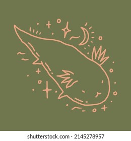Cute boho baby girl magic cartoon salamander axolotl vector illustration. Funny ambystomidae.