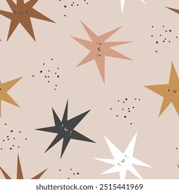 Cute boho beige stars seamless pattern abstract minimalist kid child nursery newborn background design for clothes, apparel, stationery,