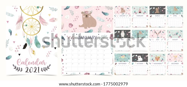 Joli Calendrier 21 Avec Ours Attrapeur Image Vectorielle De Stock Libre De Droits