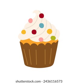 Netter Boho-Cupcake. Süßes Dessert für Kinderkarten, Babydusche, Einladung, Poster. Vector Stock Illustration im kindischen Stil