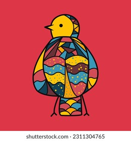 Cute Boho Hand Drawn Bird in Abstract Pop Color Illustration Doodle Vector