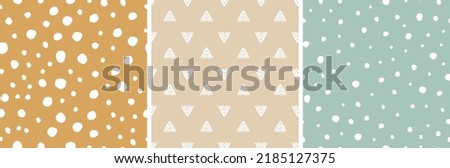 Cute Boho Hand-Drawn Earthy Tones Seamless Pattern Vector Illustration Set Nursery Mid-century Abstract