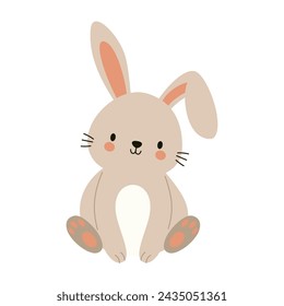 Cute boho little Easter bunny. Cartoon rabbit character for kids cards, baby shower, invitation, poster. Vector stock illustration