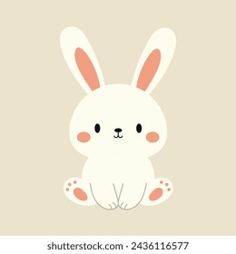 Cute boho little Easter bunny. Cartoon rabbit character for kids cards, baby shower, invitation, poster. Vector stock illustration