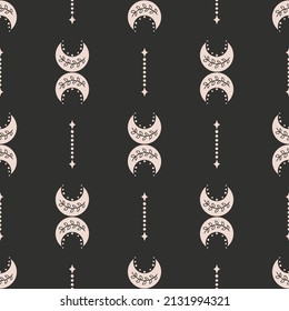 Cute boho moon seamless pattern. Creative childish print for fabric, wrapping, textile, wallpaper, apparel. Vector digital paper.