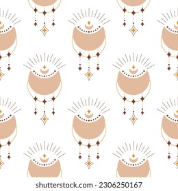 Cute boho moon seamless pattern. Creative childish print for fabric, wrapping, textile, wallpaper, apparel. Vector digital paper.