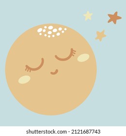 Cute boho pastel sleeping sun, moon, cloud with drops seamless pattern. Isolated on white background. Design for baby textile, fabric.