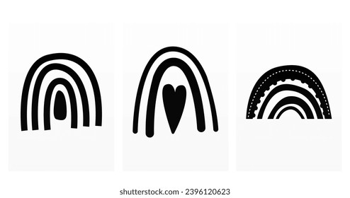 Elementos de arco iris de boho. Decoración de colores neutros y pastel para el diseño de la guardería. Elemento de diseño del arco iris de Boho