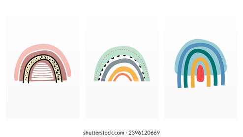 Cute boho rainbow elements. Decorative element of neutral, pastel colors for nursery design. Boho rainbow design element
