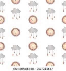 Lindo arco iris boho y cara de león sin patrón. Impresión infantil creativa para la tela, envoltura, textil, Fondo de pantalla, ropa. Papel digital Vector. Ilustración vectorial