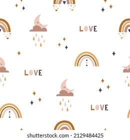El arcoiris de boho suave patrón. Impresión infantil creativa para tela, envoltura, textil, papel pintado, ropa. Papel digital vectorial.
